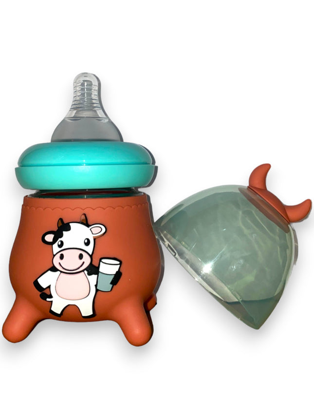 BABY GLASS FEEDER WITH COW SILICONE COVER (120ML/4OZ) 0%BPA