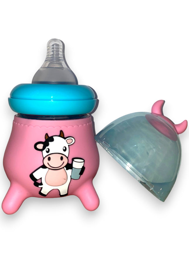 BABY GLASS FEEDER WITH COW SILICONE COVER (120ML/4OZ) 0%BPA