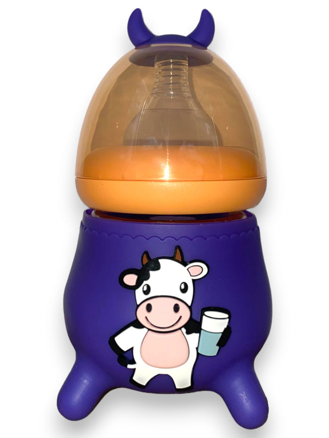 BABY GLASS FEEDER WITH COW SILICONE COVER (120ML/4OZ) 0%BPA