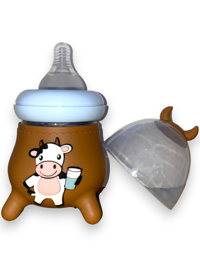 BABY GLASS FEEDER WITH COW SILICONE COVER (120ML/4OZ) 0%BPA