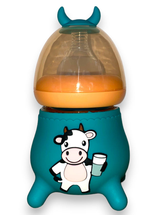 BABY GLASS FEEDER WITH COW SILICONE COVER (120ML/4OZ) 0%BPA