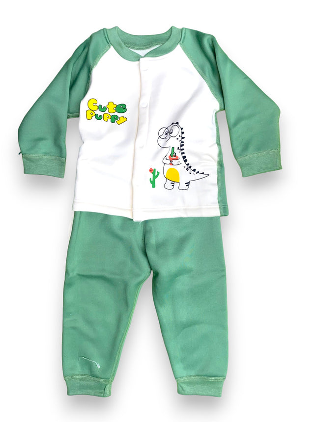 BABY WINTER SUIT GREEN WHITE CUTE PUPPY