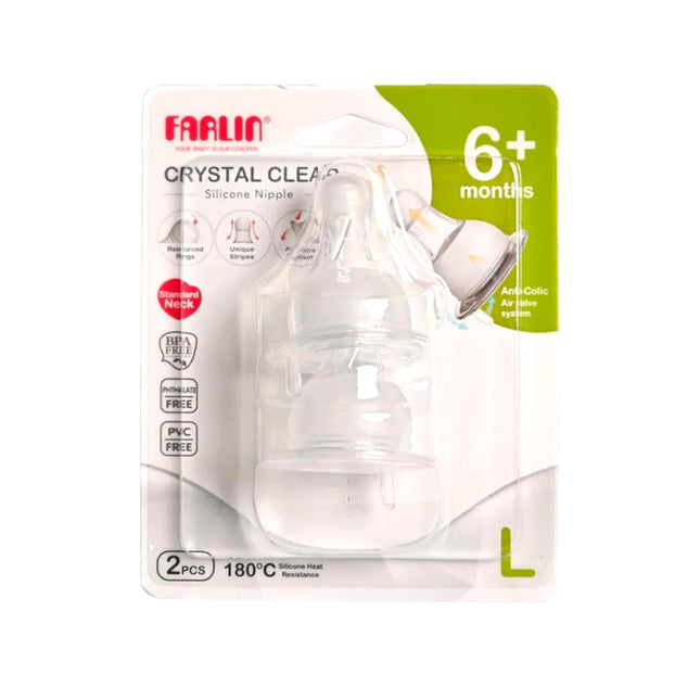 Farlin Crystal Clear Silicone Nipple 6+ Months Wide Neck 2Pcs