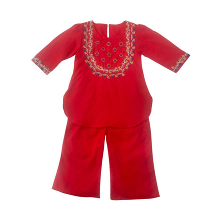 Girls Casual Salwar Suit Pink with Blue & Silver Embroidery