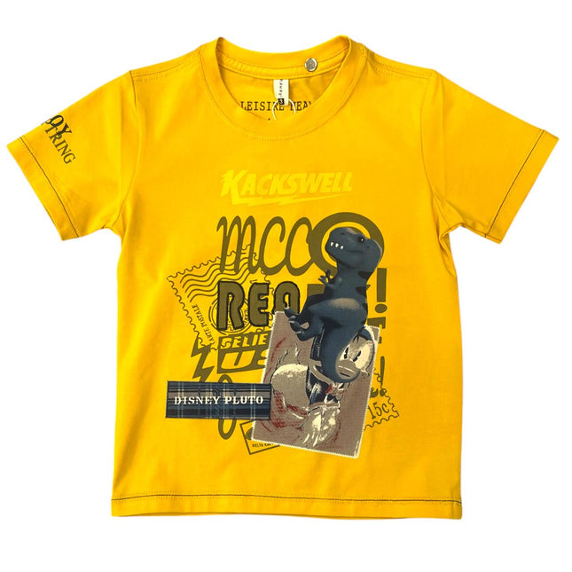 Dino Yellow Round Neck T-Shirt