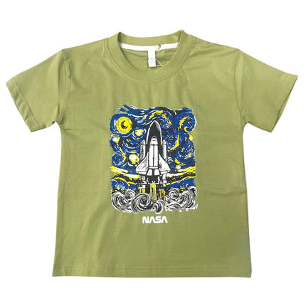 NASA Olive Green Round Neck Imported T-Shirt
