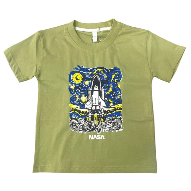 NASA Olive Green Round Neck Imported T-Shirt