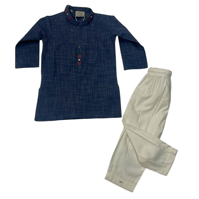 Dark Blue Kurta White Salwar Suit