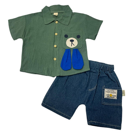 Teddy Bear Green Shirt with Blue Jeans Nicker