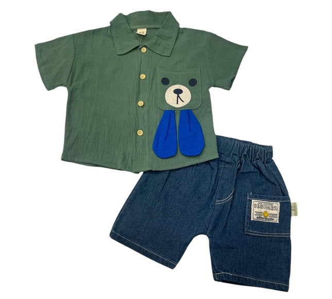 Teddy Bear Green Shirt with Blue Jeans Nicker