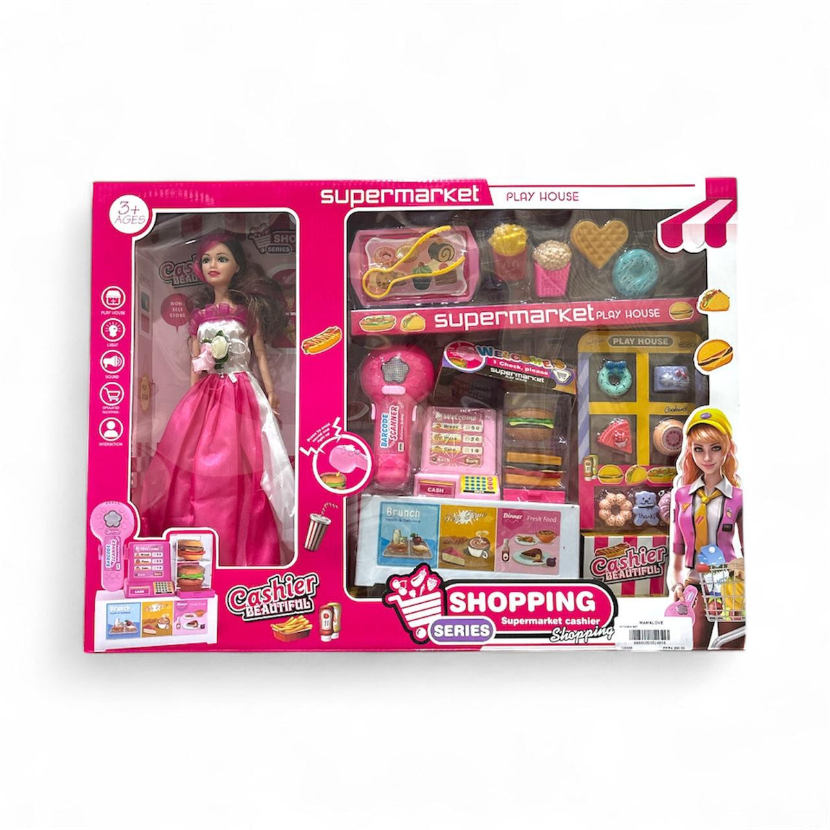 Supermarket Play House Shopping Toy Set with Doll & Cash Register – Kids Pretend Play