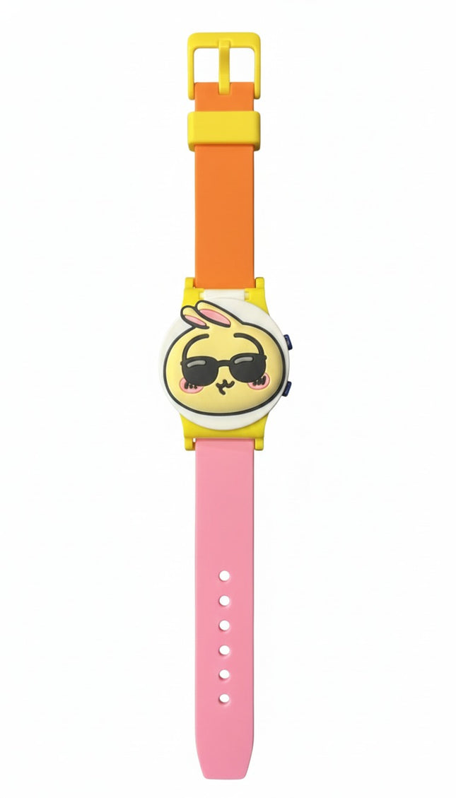 Kids Cool Bunny Cartoon Watch – Orange, Yellow & Pink Strap