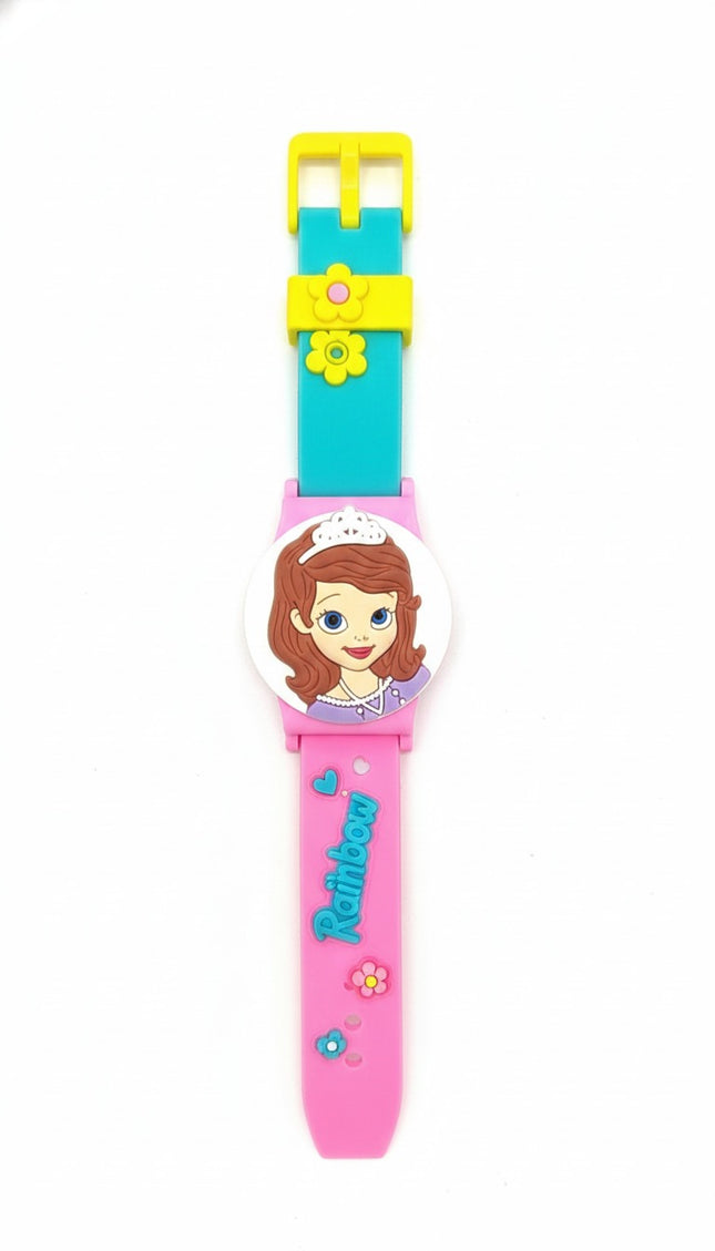 Kids Cartoon Princess Watch – Rainbow Theme with Colorful Strap
