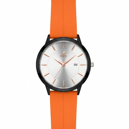 Rizk Elegant Analog Watch – Orange Silicone Strap | Date Display