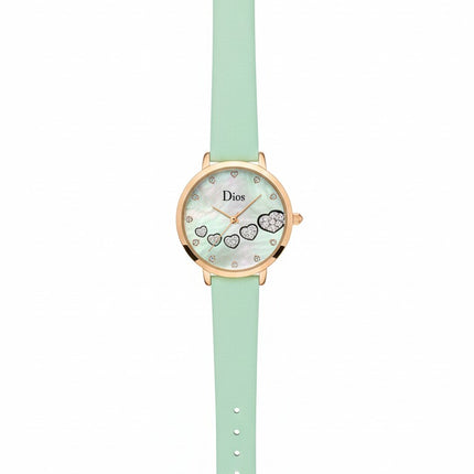 Women's Elegant Analog Watch – Mint Green Strap with Crystal Heart Dial