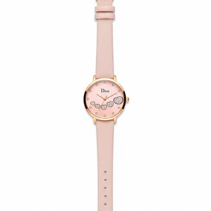 Women's Elegant Analog Watch – Pink Leather Strap with Crystal Heart Dial