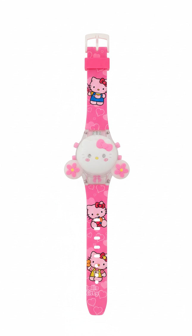 Kids Cartoon Character Watch – Pink Strap with Cute Kitty Design
