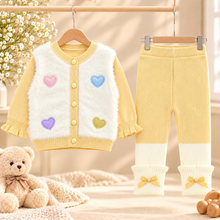 Baby Girls Fluffy Heart Cardigan & Knitted Pants Set