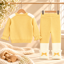 Baby Girls Fluffy Heart Cardigan & Knitted Pants Set
