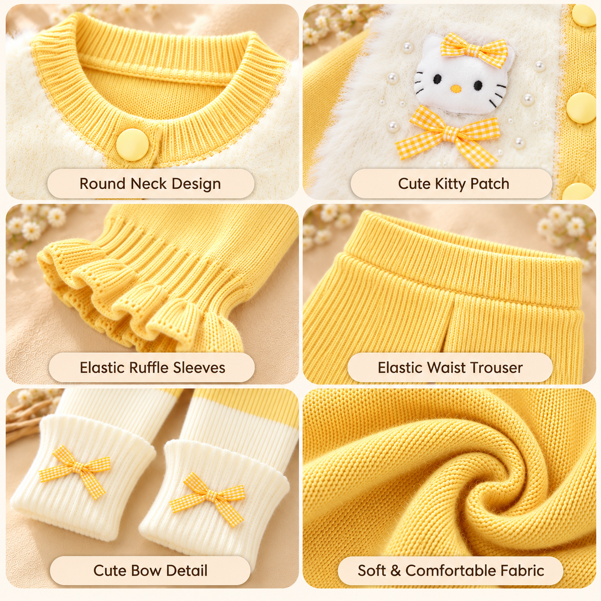 Baby Girls Fluffy Kitty Cardigan & Knitted Pants Set