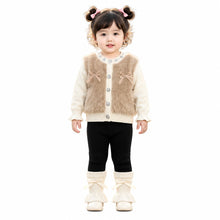 Baby Girls’ Bow-Detail Faux-Fur Knitted Winter 2-Piece Set – Beige & Black