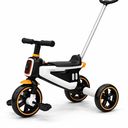 Kids Tricycle with Parent Handle & Stylish Sport Design – Black & Orange