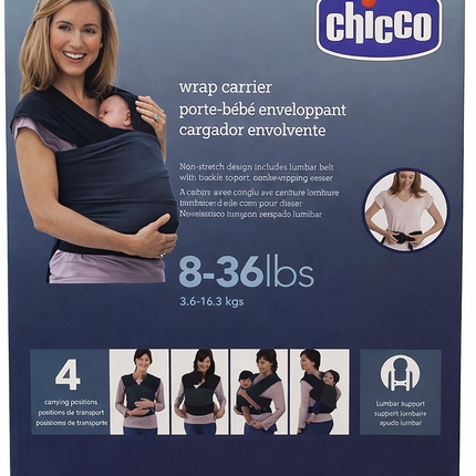 Chicco Wrap Baby Carrier with Lumbar Support – 4 Carrying Positions (8–36 lbs / 3.6–16.3kg)