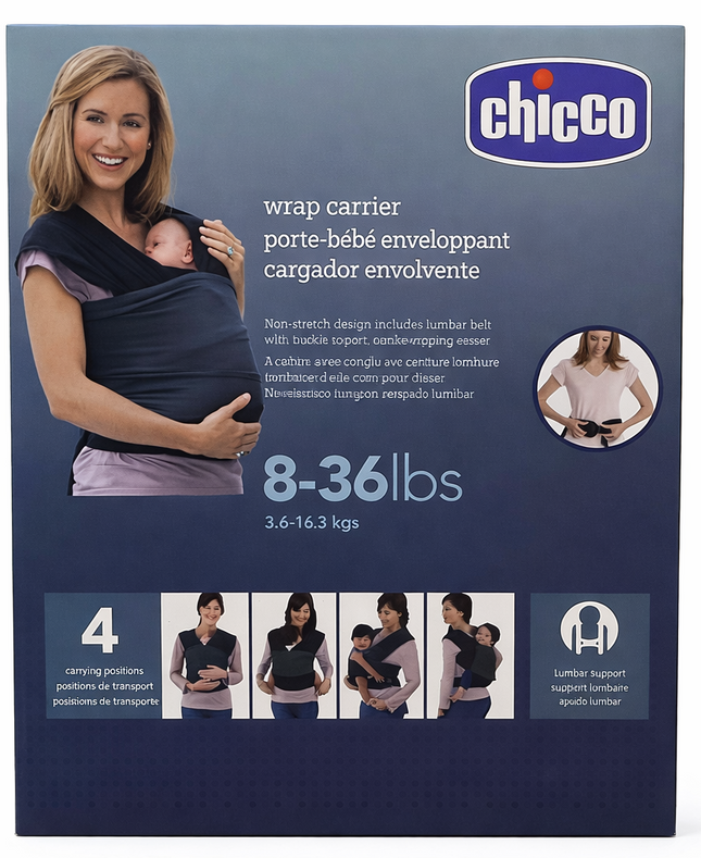 Chicco Wrap Baby Carrier with Lumbar Support – 4 Carrying Positions (8–36 lbs / 3.6–16.3kg)