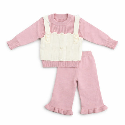 Cute Knit Baby Outfit Set for 0–12 Months – Pink Sweater & Cream Vest Style Two-Piece Set