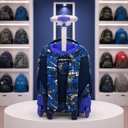 AODAS | Kids Car Print Trolley School Backpack – 18" × 12" INCHES