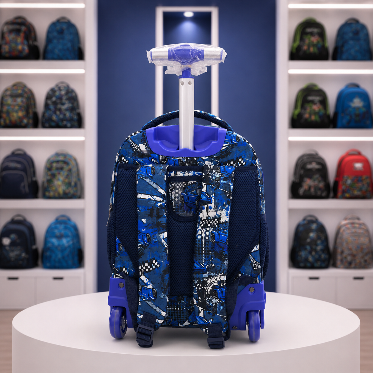 AODAS | Kids Car Print Trolley School Backpack – 18" × 12" INCHES