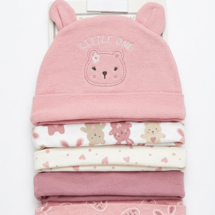 5-Piece Summer Baby Cap Set – Lightweight Cotton Newborn Hats (Little One Pink Collection)