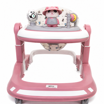 Cute Panda Baby Walker with Music & Activity Toys – Adjustable Infant Learning Walker (Pink)
