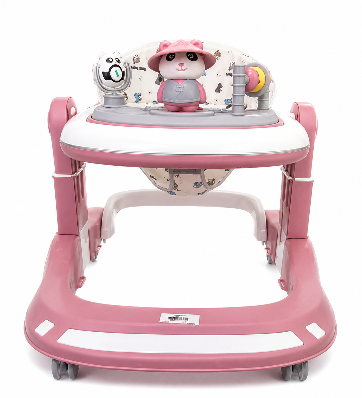 Cute Panda Baby Walker with Music & Activity Toys – Adjustable Infant Learning Walker (Pink)