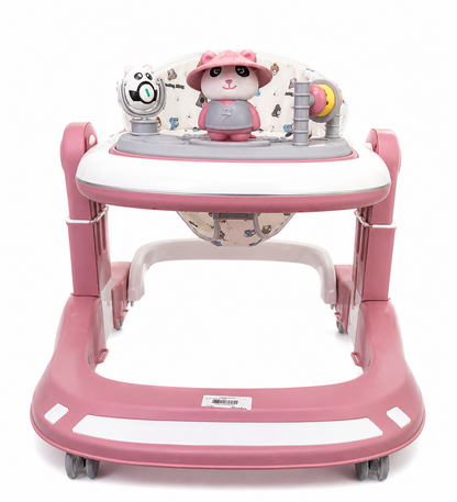 Cute Panda Baby Walker with Music & Activity Toys – Adjustable Infant Learning Walker (Pink)