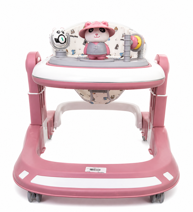 Cute Panda Baby Walker with Music & Activity Toys – Adjustable Infant Learning Walker (Pink)