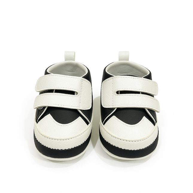 Black & White Baby Shoes with Double Strap – Classic & Comfy