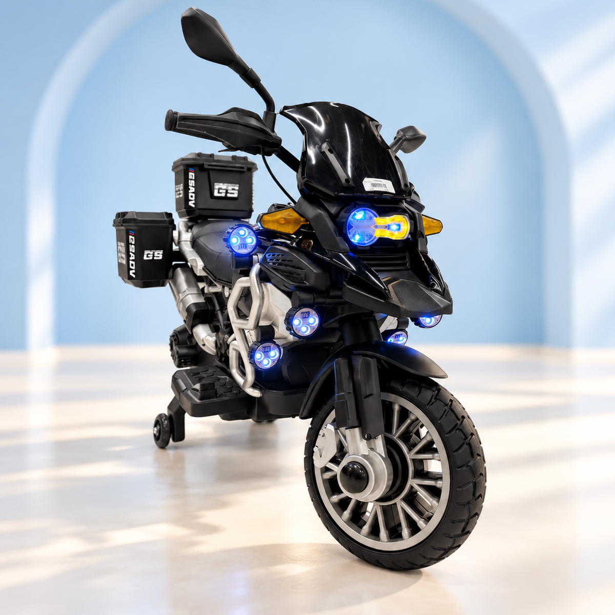 Kids Electric BIKE 698  Adventure Bike Ride-On with LED Lights & Storage Boxes