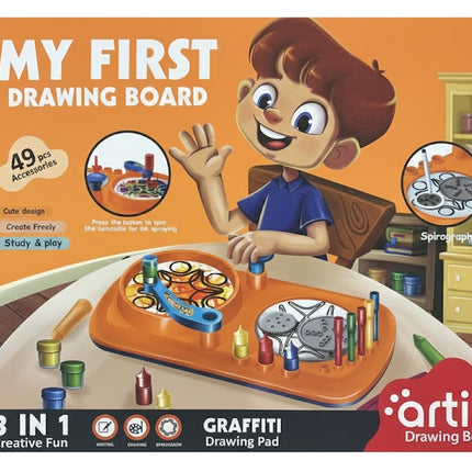 My First Drawing Board – 3-in-1 Creative Graffiti & Spirograph Art Set (49 Pcs)