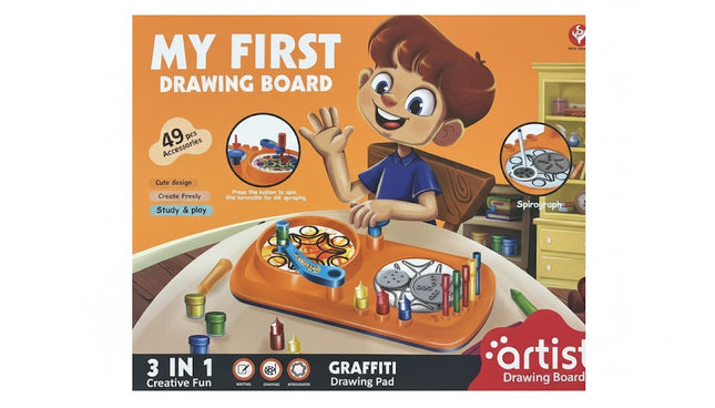 My First Drawing Board – 3-in-1 Creative Graffiti & Spirograph Art Set (49 Pcs)