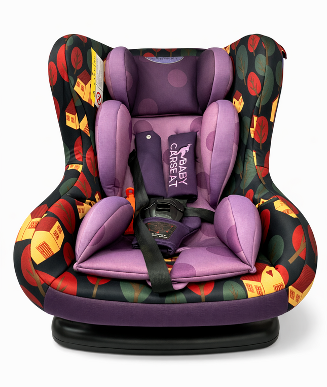 Baby Car Seat with 360° Swivel Base – Padded Safety Seat (Purple Forest Design)