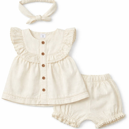 Baby Girl Cream Summer Dress Set with Headband (3-Piece)