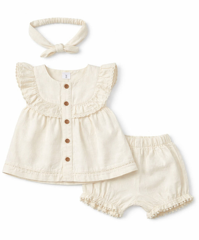 Baby Girl Cream Summer Dress Set with Headband (3-Piece)