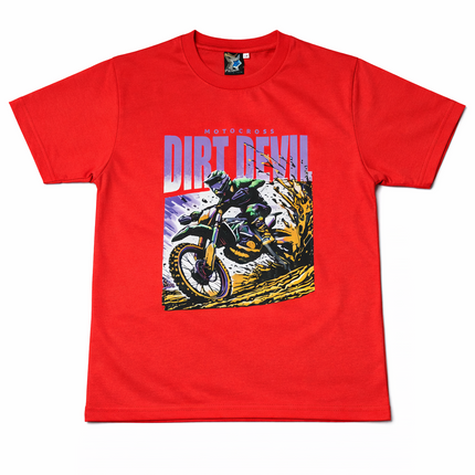 White “Dirt Devil” Motocross Graphic T-Shirt – Round Neck