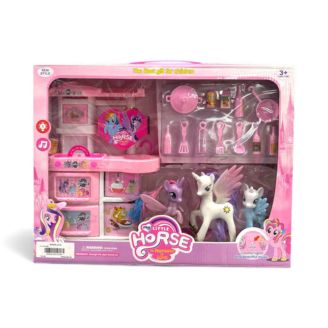 My Little Horse Friendship Love Playset – Magical Pony & Kitchen Accessories Set 🦄💖