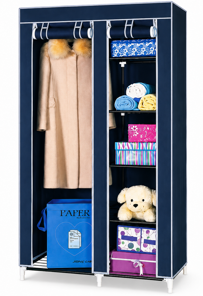 Portable Wardrobe Closet – with 5 Storage Shelves, Dustproof Clothes Organizer