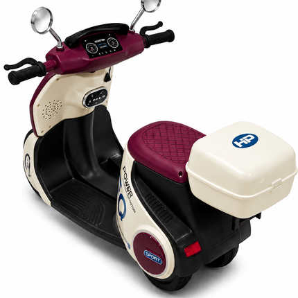Kids Electric Ride-On Scooter with Storage Box – Battery Powered Vespa Style Bike