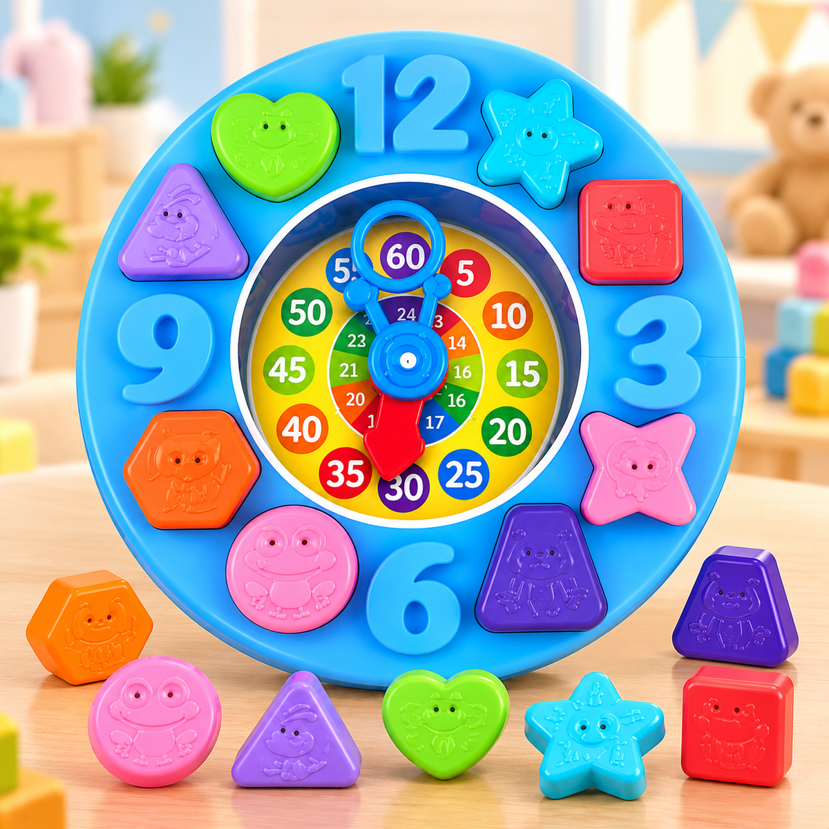 Kids Sort O’ Clock – Colorful Shape Sorting & Time Learning Educational Toy