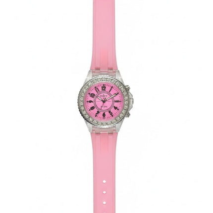 Kids Fancy Analog Watch – Pink Silicone Strap with Crystal Bezel