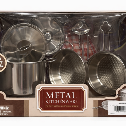 Metal Kitchenware Cooking Set – Stainless Steel Pots & Pans Play Set for Kids